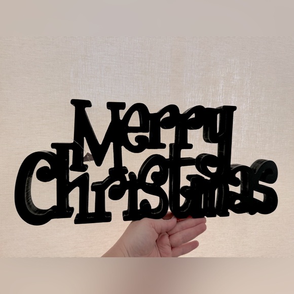 Wooden Script Merry Christmas sign in black shabby chic - Picture 2 of 12